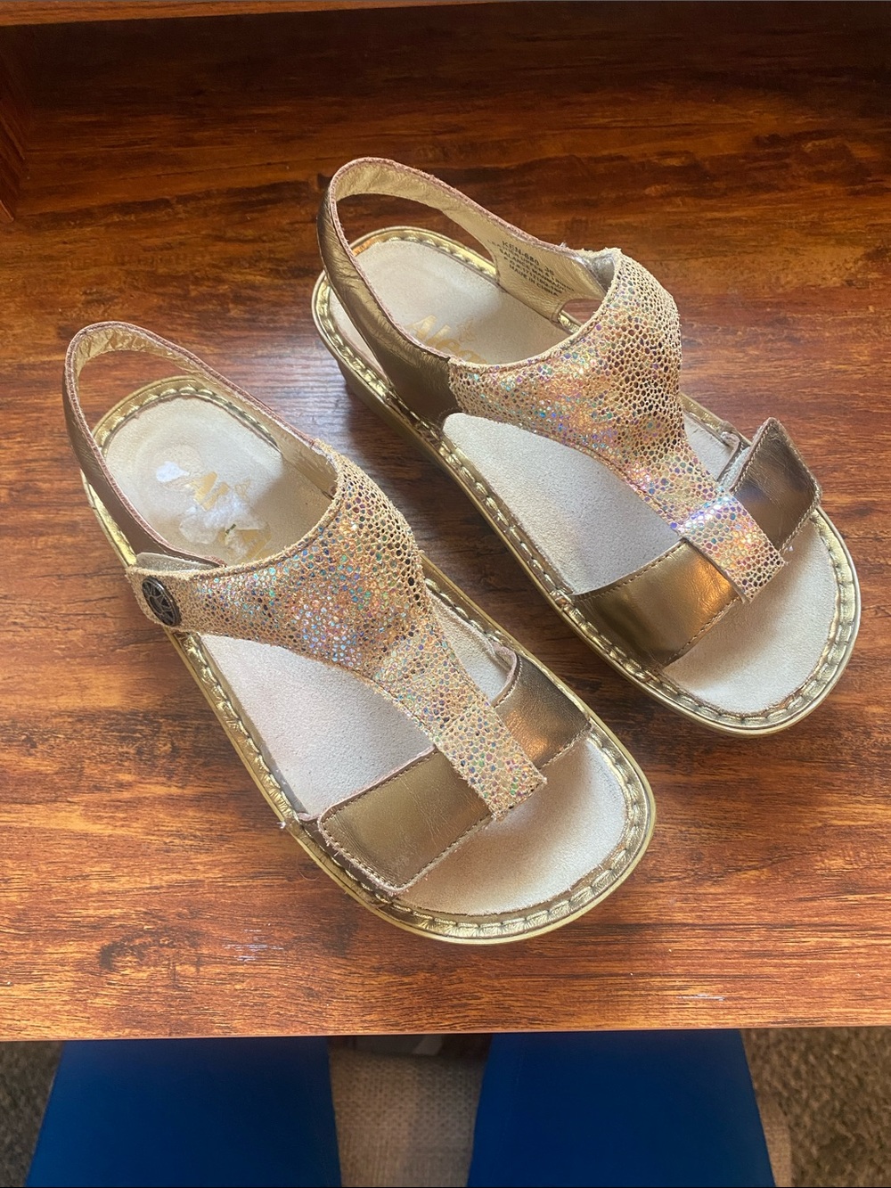 Alegria Gold Sparkle Women’s Sandals - Comfortable Slingback. 36